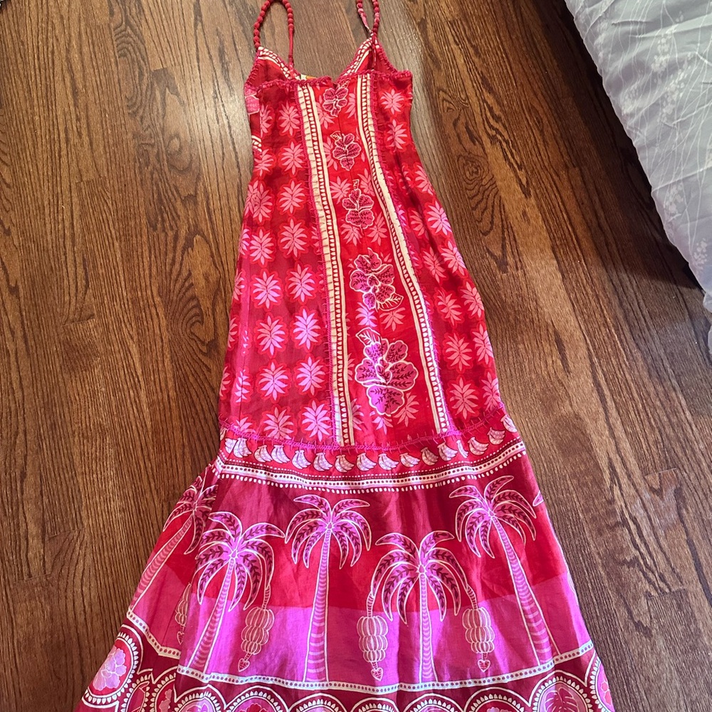 FARM Rio Pink and Red Spaghetti Strap Maxi Sundress